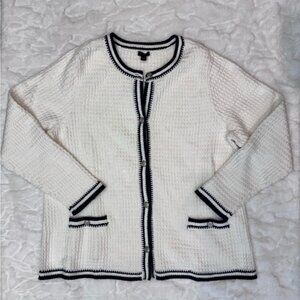 NWT J.Jill Wearever Contrast Trim Textured Sweater Jacket White Size 2X